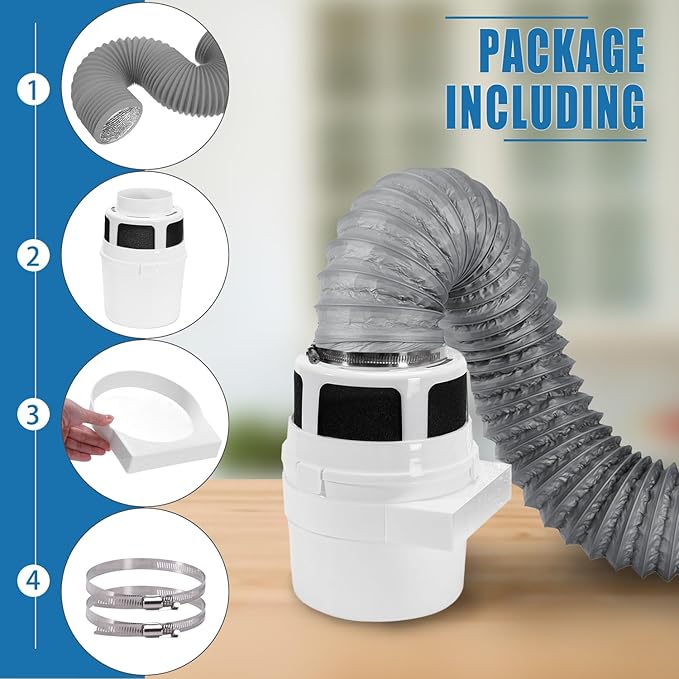 【Upgraded】 NOORNY 3 in 1 Indoor Dryer Vent Kit Lint Trap Bucket Dryer Vent for Apartment - with Double Layer 4-Inch by 5-Feet Gray Proflex Duct, for Electric Clothes Dryers - Image 4
