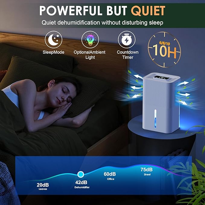 Portable Dehumidifier for Small Room, Bathroom & Closet | 91 OZ Tank | Compact Quiet Dehumidifier for RV, Bedroom (No Basements) | Auto Shut-Off White - Image 4