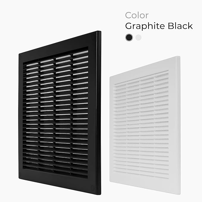 12" x 12" (Outer Size) Square Air Vent Cover – Black Plastic Vent Deflector - Screen Mesh, Surface Mount Wall Ceiling – Cold Air Return Soffit Air Vent Cover - Register Indoor Outdoor - Image 3