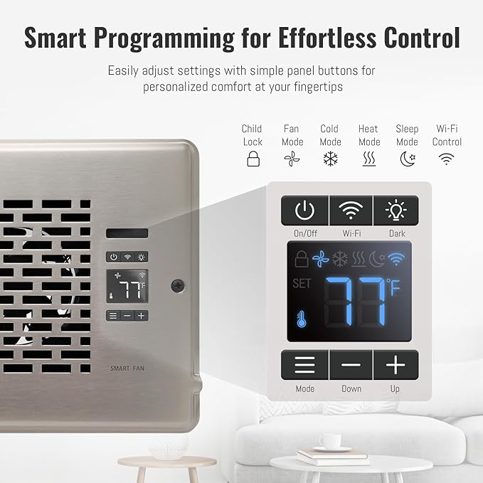 Register Booster Fan for 6" x 10" Register Holes, Quiet Vent Fan Booster with Intelligent Thermostat, Improves Heating Cooling, App Control, 10-Speeds, Manhattan Smart Register Vent, SN - Image 7