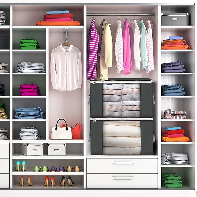 Large Storage Bags, 8 Pack Clothes Storage Bins Foldable Closet Organizers Storage Containers with Durable Handles Thick Fabric for Blanket Comforter Clothing Bedding 90 L (Gray) - Image 7