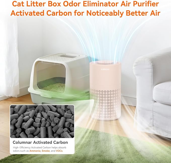 AIRROMI Air Purifier for Bedroom with HEPA 3-in-1 Filter, Pet Air Purifier for Home Cat Pee Smell, Covers Upto 990 Ft², Quiet 360°intake Air Cleaner for pet hair,allergies,Dust,Smoke A2001 Orange - Image 4