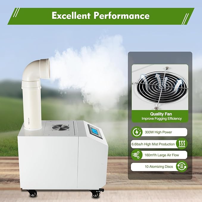 Ultrasonic Industrial Agricultural Humidifer Commercial Humidifier for Plants Large Volume (3kg/H) Automatic Ultrasonic Mist Maker 160M³/H Airflow for Warehouse Greenhouse Garden - Image 5