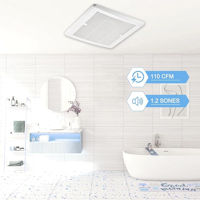 Bathroom Exhaust Fan 110CFM 1.2Sone, Quiet Bath Fan with Humidity sensor, Energy-Saving Household Ventilation Fan, No Attic access Needed Installation for Ceiling Mounted, White - Image 2