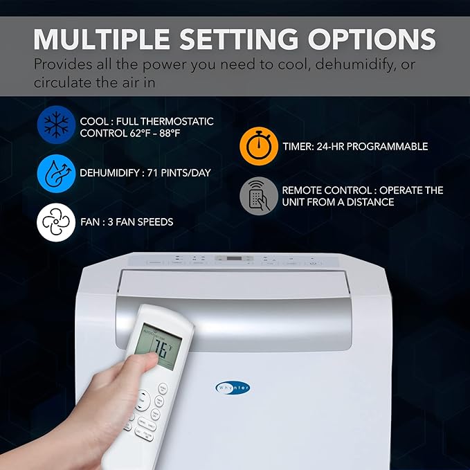 Whynter ARC-148MHP 14,000 BTU Portable Air Conditioner and 10,000 BTU Portable Air Heater with Dehumidifier and Fan for 500 Square Foot Rooms, White - Image 5