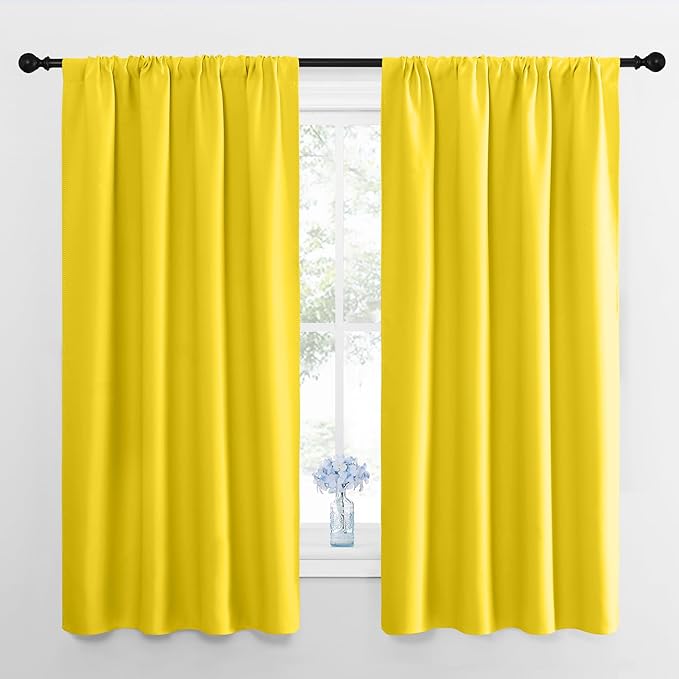 NICETOWN Bright Yellow Blackout Curtains 63 inches Long for Living Room, Darkening Window Curtain Panels, Easy-Care Solid Thermal Insulated Draperies/Drapes for Daughter Room by NICETOWN