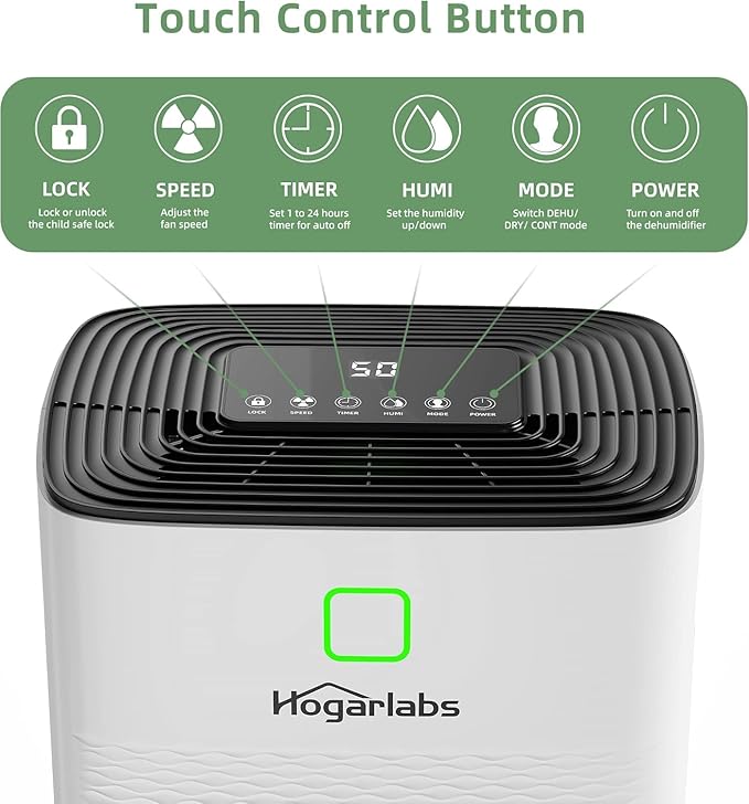 HOGARLABS 30 Pint Dehumidifiers for Home and Basements, with 3 Working Modes, Overflow Protection, and Auto Shut off Restart. Ultra Silent Dehumidifier with Drain Hose and Digital Control Panel. - Image 4