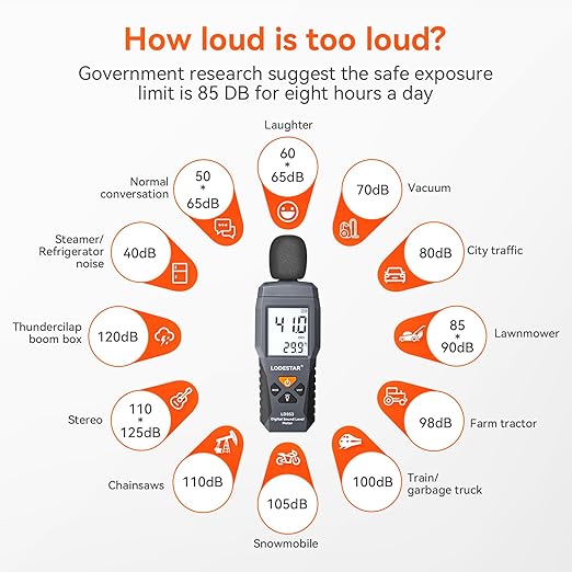 LODESTAR LD353 Decibel Meter, Digital Sound Level Meter 30 – 130 dBA dB Meter to Measure Noise, Audio Noise Measure Device Backlight MAX/MIN, Data Hold Dual Ranges Use for Home Factory - Image 8