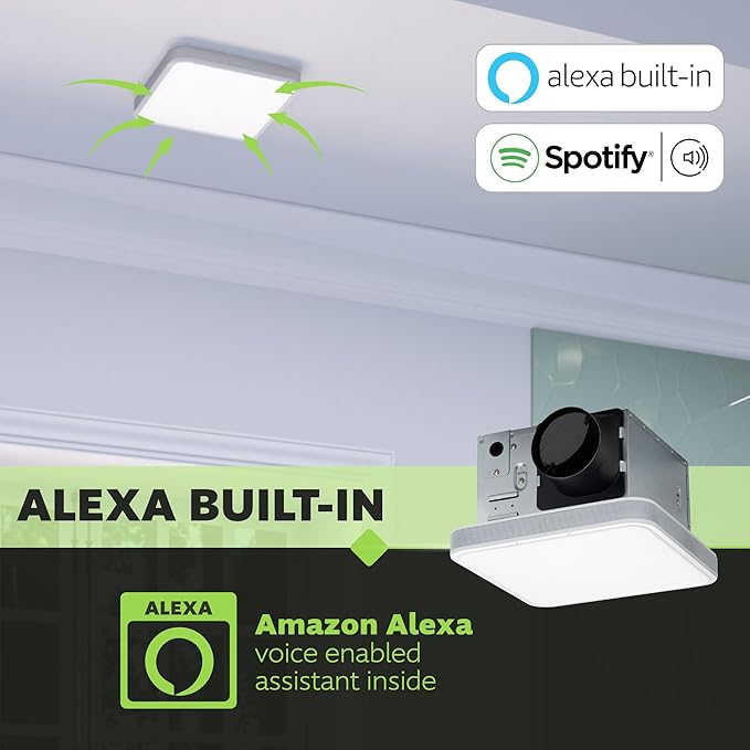 Homewerks 7148-01-AX Smart Bathroom Fan with Alexa Voice Assistant Color Changing LED Light and Bluetooth Speakers 110 CFM 1.5 Sones - Image 3