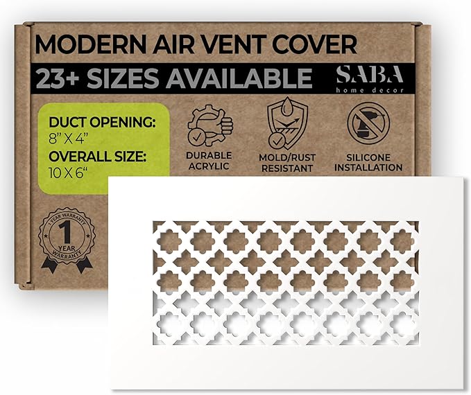 SABA Home Decor Air Vent Cover Grille - Acrylic Plexiglass 4 x 8 Duct Opening, 6 x 10 Overall White Finish Decorative Covers for Walls & Ceilings NOT for Floor USE, Venetian by SABAHomeDecor