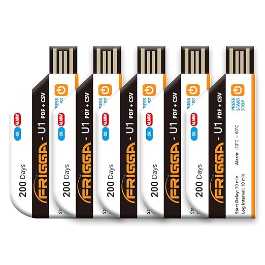 Frigga 5 Pack Temperature Data Logger Single Use Temperature Recorder 28800 Points USB Temperature Loggers High Accuracy 200 Days Cold Chain Transportation with PDF CSV Report, U1 by Frigga