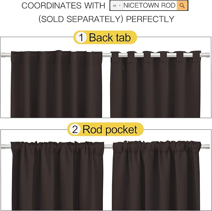 NICETOWN Window Curtains Blackout Panels - (Toffee Brown Color) 52 inches x 108 Inch, 2 Panels, Blackout Drapes for Sliding Glass Door - Image 3