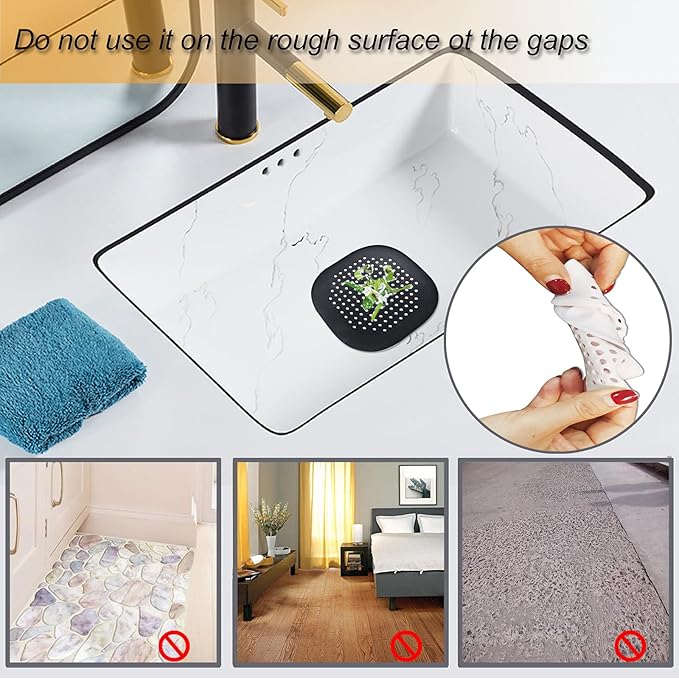 Hair Drain Catcher,Square Drain Cover for Shower Silicone Hair Stopper with Suction Cup,Easy to Install Suit for Bathroom,Bathtub,Kitchen 2 Pack (Ivory White Black) - Image 4
