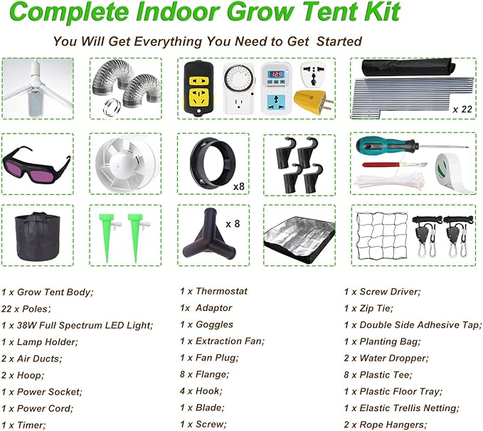 4x4 Grow Tent Kit Complete High Reflective Mylar Indoor Grow Tent 48"x48"x80"+ LED Grow Light Combo Hydroponics Indoor Plant Growing Tent System (Upgraded Grow Tent Kit) - Image 6