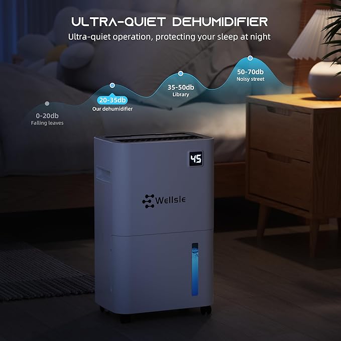 3500 Sq.Ft Dehumidifier, Wellsle 50 Pint Dehumidifiers for Home and Basement with Drain Hose, Ultra-Quiet Bedroom Dehumidifier - Intelligent Humidity Control - 24 Hour Timer - Image 6