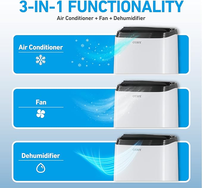 Coby CBPAC815 3-in-1 AC Unit, Dehumidifier & Fan, 12,000 Portable-air-conditioners, 12000 BTU, White - Image 2