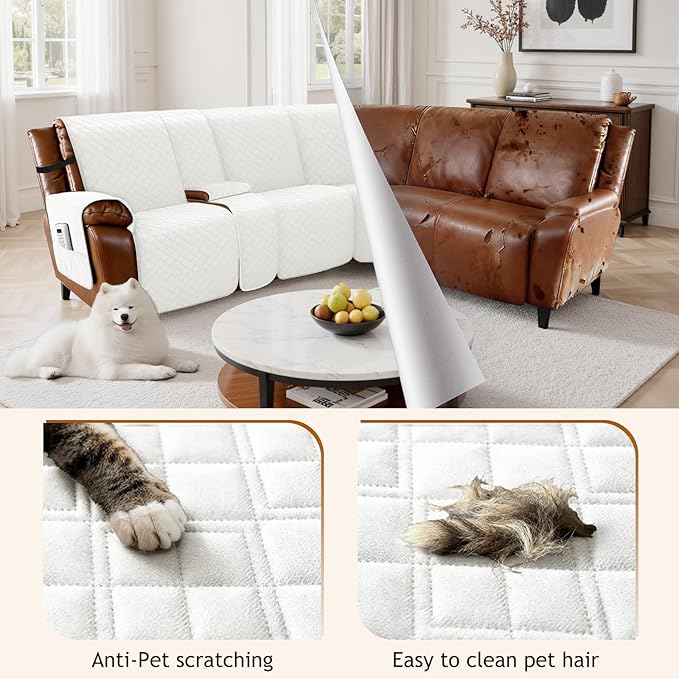 Arfntevss Recliner Sectional Couch Covers for Reclining Sectional L Shape Sofa Cover Non Slip Washable Recliner L Shaped Slipcover Middle Console Protector (1 Console Cover, Cream White) - Image 3