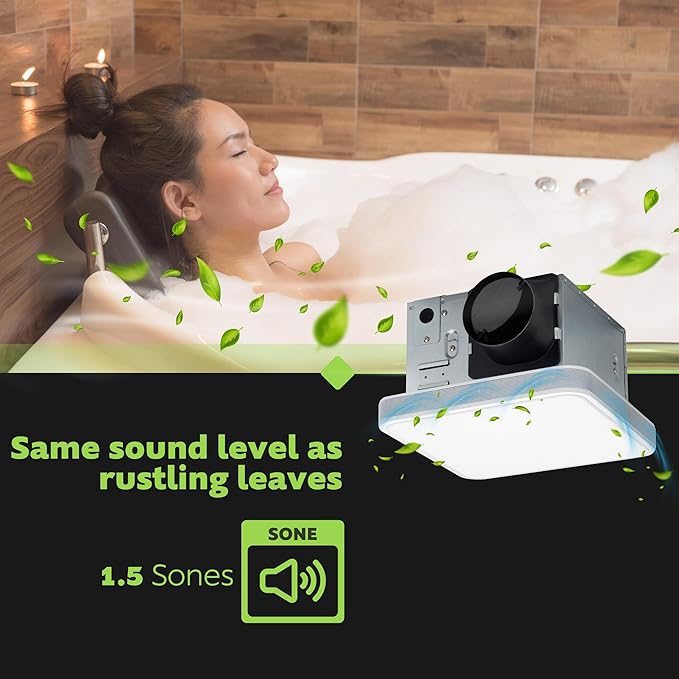 Homewerks 7148-01-AX Smart Bathroom Fan with Alexa Voice Assistant Color Changing LED Light and Bluetooth Speakers 110 CFM 1.5 Sones - Image 7