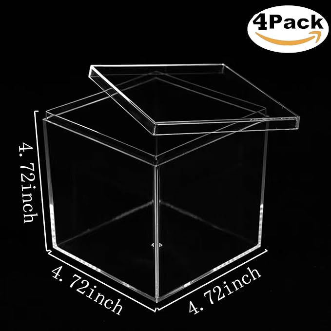 Acrylic Box Clear Display Boxes with Lids 4Pieces 4.73x4.73x4.73Inch Plastic Square Containers, Decorative Boxes Large Acrylic Storage Boxes for Collectibles,Wedding, Valentine's Day Party - Image 2