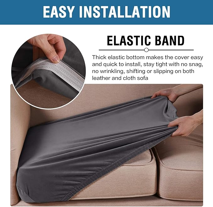H.VERSAILTEX Velvet Stretch Couch Cushion Cover Plush Cushion Slipcover for Chair Loveseat Sofa Cushion Furniture Protector Seat Cushion Sofa Cover (2 Piece Medium Sofa Cushion Covers, Grey) - Image 4