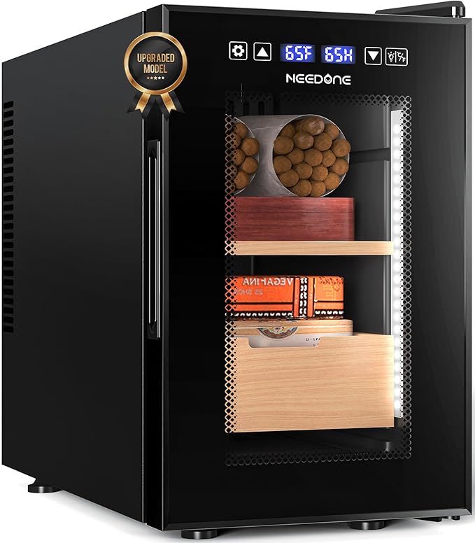 NEEDONE 16L Pro 1S Electric Cigar Humidor, Smart Humidity & Temp Quiet Control, Holds 100 Counts, Thermostatic Cabinet w/Spanish Cedar Wood Shelves & Drawer, Digital Hygrometer, Gifts for Men by NEEDONE