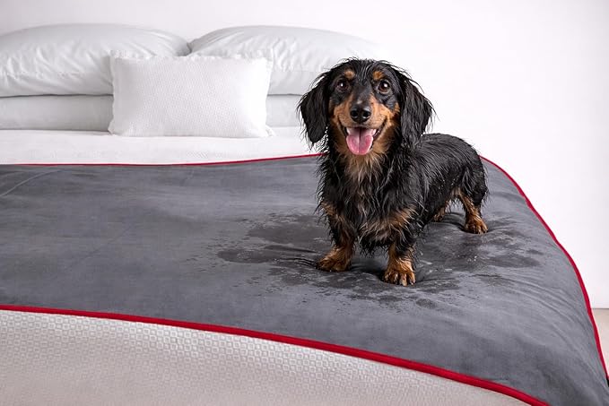 Premium Deluxe * 100% Waterproof Blanket Guarantees to Keep Your Bed Dry! Crinkle-Free Ultra-Soft Fleece Furniture Protector for People Kids Pets. EZ Wash/Dry Red/Grey Reversible 60x40 - Image 6