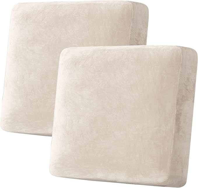 H.VERSAILTEX Velvet Stretch Couch Cushion Cover Plush Cushion Slipcover for Chair Loveseat Sofa Cushion Furniture Protector Seat Cushion Sofa Cover (2 Piece Large Sofa Cushion Covers, Ivory) by HVERSAILTEX