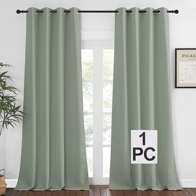 NICETOWN Blackout Sage Green Curtain 90 inch Length for Bedroom - Thermal Insulated Grommet Room Darkening Window Drape Sound Dampening for Living Room, W52 x L90, 1 Panel by NICETOWN