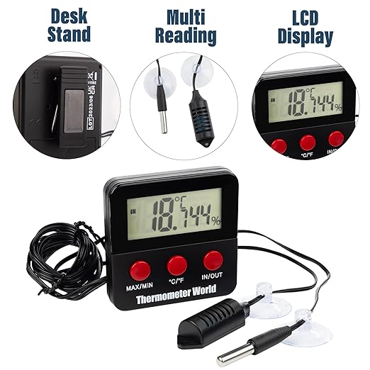 Digital Reptile Thermometer and Humidity Gauge Remote Probes – Terrarium Reptile Hygrometer Thermo Humidor Tank Cage Incubator Brooder Indoor Outdoor - Image 4