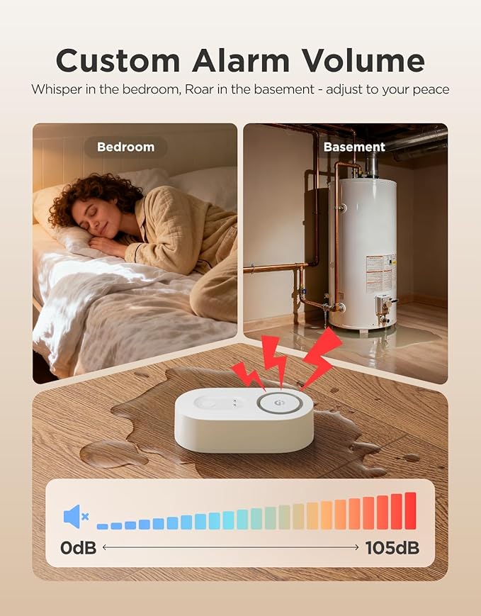 GoveeLife Upgraded Smart Water Leak Detector 1s with 1804ft Ultra-Long Range, WiFi Water Sensor with SMS/Email/APP Push and Sound Alarm,5-Year Battery Life, 5 Pack, Suit for Home, Basement, Kitchen - Image 4