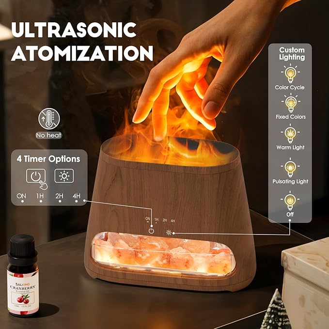 SALKING Colorful Flame Fire Diffuser Humidifier, Himalayan Salt Lamp, 7 Colors Changing Oil Diffuser, Ultra-Quiet Essential Oils Aromatherapy Diffusers for Large Room, Bedroom,150ml (Dark) - Image 5