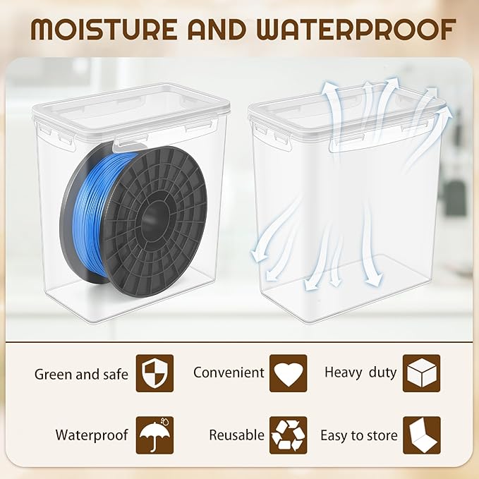 2 Pcs Filament Storage Box for 3D Printer 10 x 9 x 6 Inches Filament Storage Container Bin Dryer Box with Reusable Desiccants Total 10 Ounce - Image 3