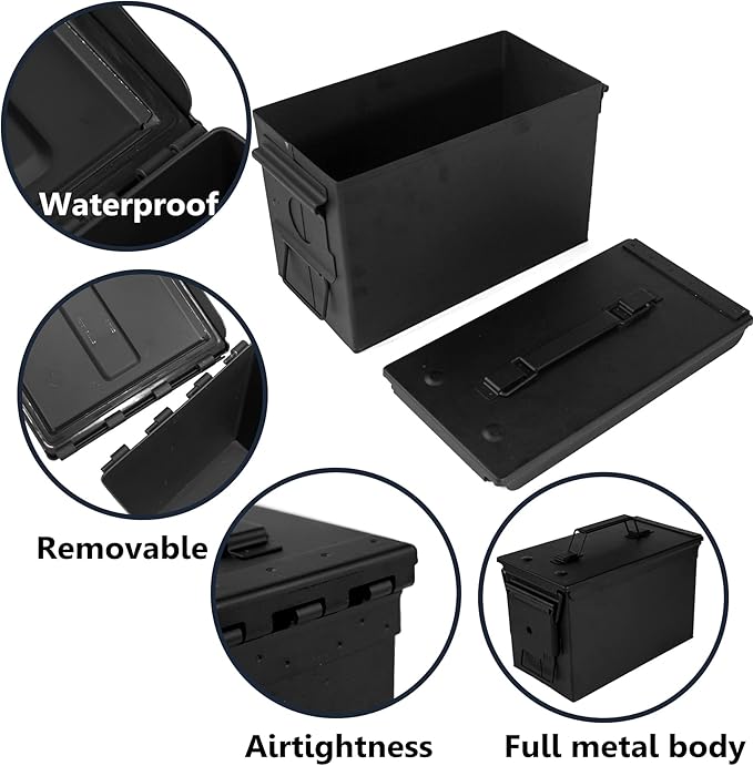GUGULUZA Metal Ammo Can 30/50 Cal, Lockable Bullet Storage Case, Waterproof & Airtight Containers Box with Flip Top for Long-Term Storage Shotgun, Rifles, Pistols Ammunition - Image 3