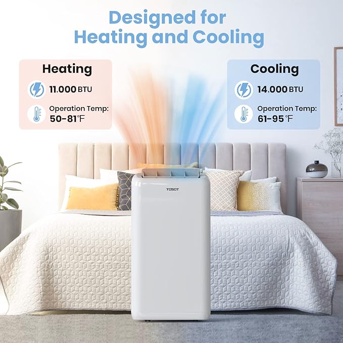 TOSOT 14,000BTU (9,600 BTU SACC) Smart WiFi Portable Air Conditioner with Heater, Powerful Cooling Auto Swing, Dehumidifier, Fan, 24H Timer for Large Room Up to 600 sq ft, AOMI Series - Image 5