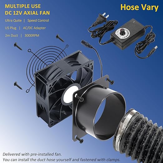 5in Air Exhaust Fan Fume Extractor, 6000RPM 210CFM DC12V Fan w/ 6.5ft Hose for 3D Printer, 3D Laser, Grow Tent, DIY - Image 5