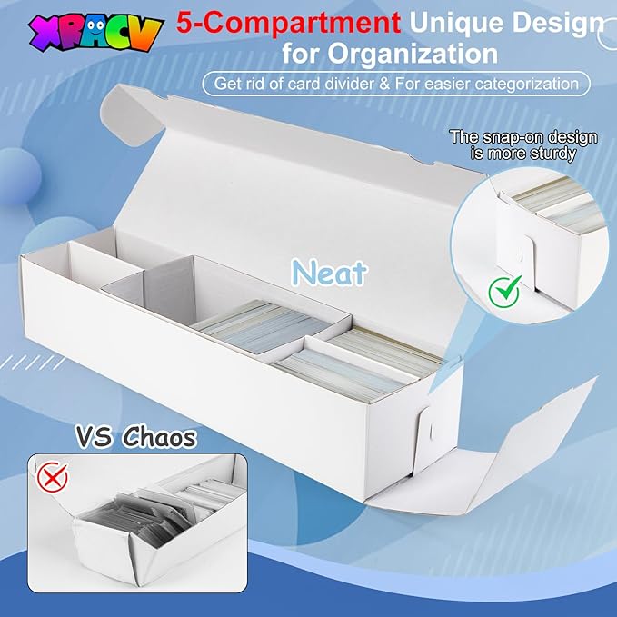 Laminated Trading Card Storage Box, Mtg Storage Card Box with 5-Compartment, Ultra-thin White Cardboard Collector Box for TCG, Sports Cards Storage, 2 Count - Image 3
