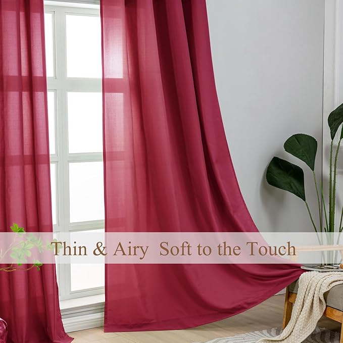 L.Z.E Light Filtering Curtains 72 Inch Length 2 Panels Set Burgundy Privacy Non-See-Through Semi Sheer Curtains for Living Room Bedroom Nursery Grommet Top Solid Window Panels (55" W x 72" L) - Image 2