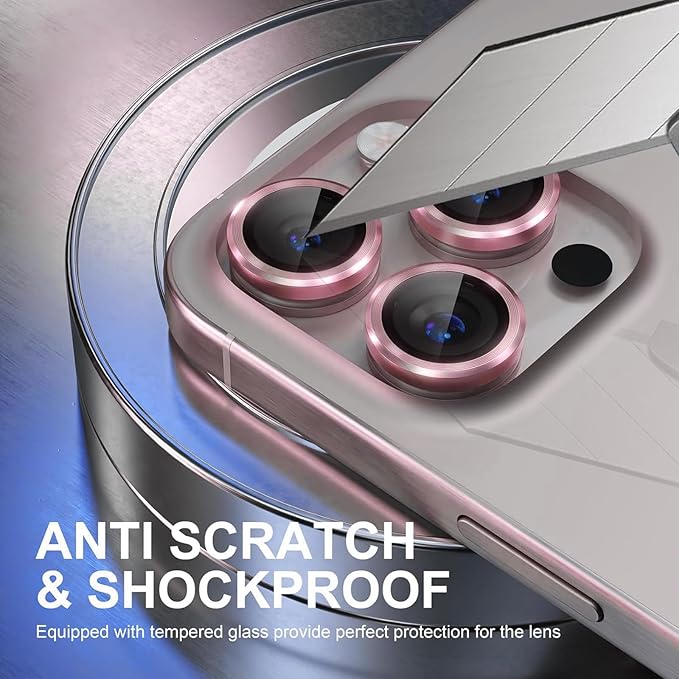 2 Pack Camera Lens Protector for iPhone 16 Pro/iPhone 16 Pro Max,9H Tempered Glass Scratch Resistant Metal Ring Camera Cover,Case Friendly Camera Screen Protector Accessories,Rose - Image 4