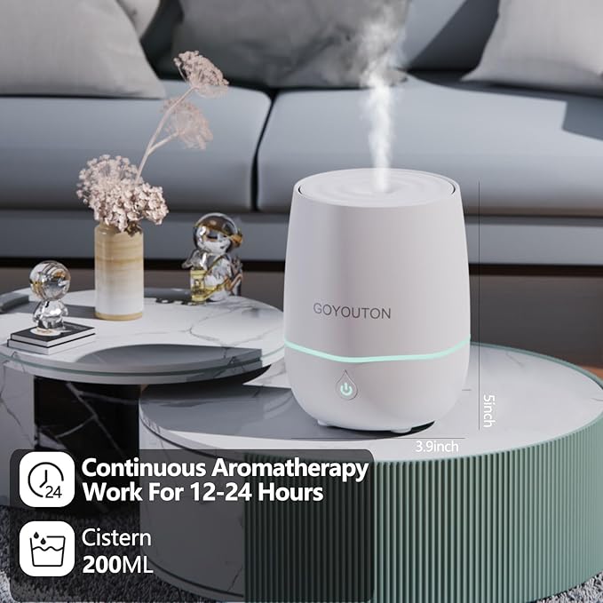 Essential Oil Diffuser, 200ML Diffusers for Home Scent Aromatherapy Diffuser Air Desk Humidifier Oil Diffuser romfor Bedroom Room Office with 7 Color LED Lights Quiet Waterless Auto Shuts-off (White) - Image 3