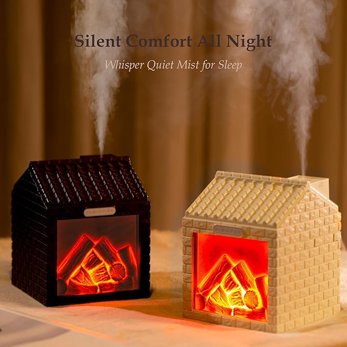 Mini Fireplace Cool Mist Humidifier with Flame Light, USB Powered, Auto Shut-Off, Portable for Bedroom Office Travel, 200ml, Beige - Image 7