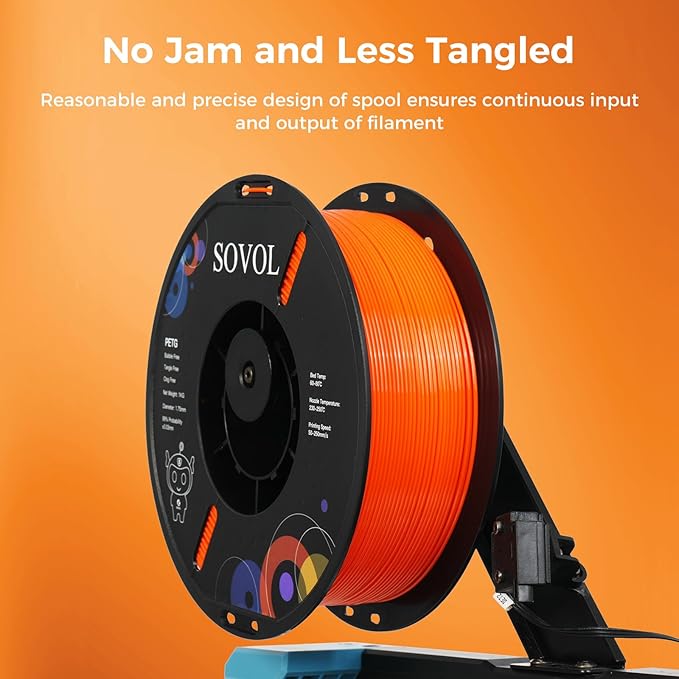 Sovol 3D Printer PETG Filament 1.75mm 1KG (2.2lbs), High Precision, Strong Toughness, Wiring Tightness, Dimensional Accuracy +/- 0.03 mm, 3D Printing PETG Filaments, Orange - Image 5