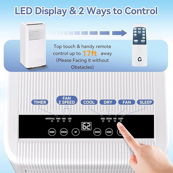 ​​10000 BTU Portable Air Conditioner w/Dehumidifier & Fan | Cools Rooms up to 560 Sq.Ft, Remote Control, LED Display, White​​ - Image 5