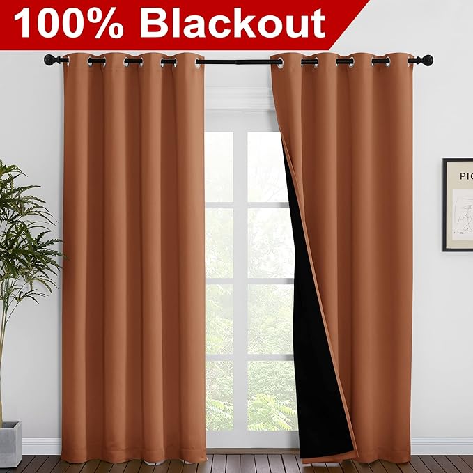 NICETOWN Burnt Orange 100% Blackout Window Curtain Panels, Heat and Cold Blocking Drapes with Black Liner for Nursery, 86 inches Thermal Insulated Draperies (2 Pieces, 55 inches Wide Each Panel) - Image 2