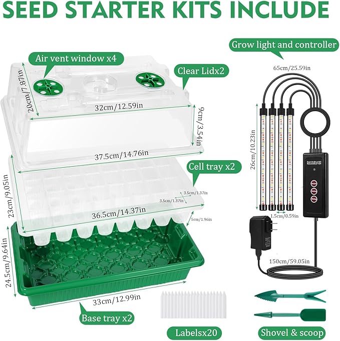 Verdenu Seed Starter Tray with Grow Light, 2 Pack 80 Cells Seed Starter Kit with Humidity Dome, Adjustable Brightness Seed Tray with Smart Timer, 3 Modes, 4 Timing, Seed Germination Kit for Indoor - Image 7