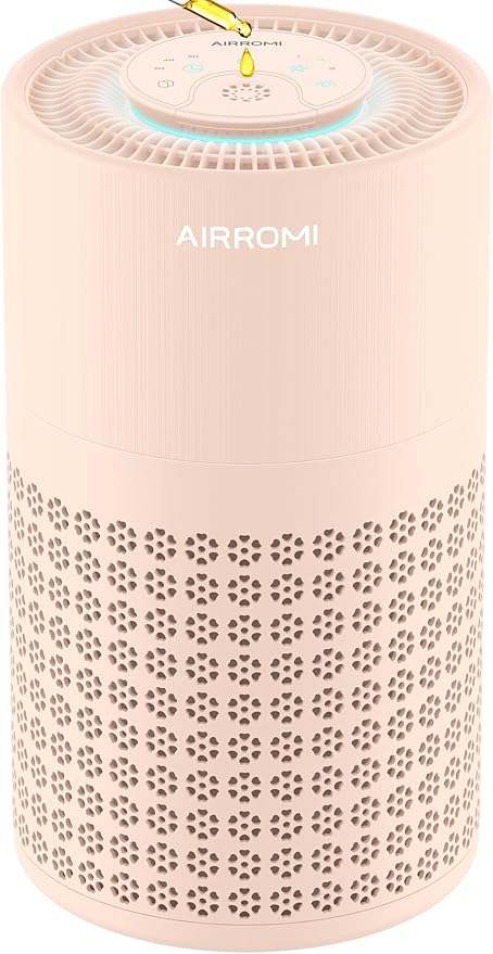 AIRROMI Air Purifier for Bedroom with HEPA 3-in-1 Filter, Pet Air Purifier for Home Cat Pee Smell, Covers Upto 990 Ft², Quiet 360°intake Air Cleaner for pet hair,allergies,Dust,Smoke A2001 Orange by AIRROMI