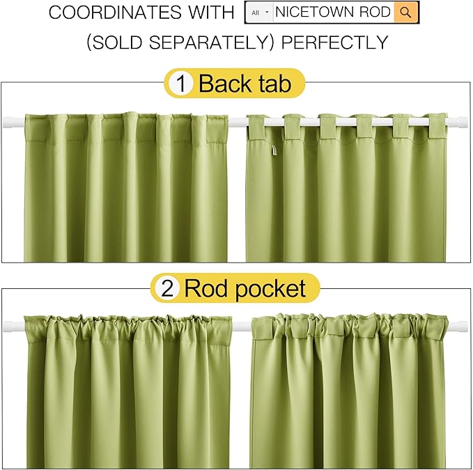 NICETOWN Blackout Curtain Panels for Living Room - (Fresh Green Color) 42x36 inch, 2 Panels Set, Room Darkening Blackout Drapes for Window - Image 3