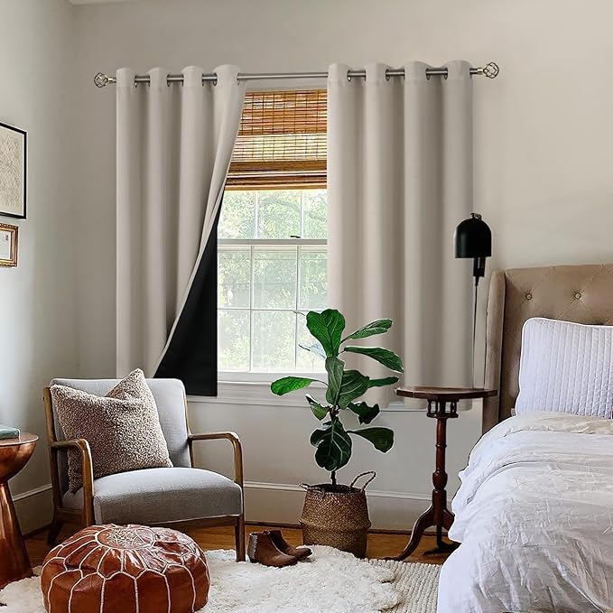 BGment Thermal Insulated 100% Blackout Curtains 45 Inch Length 2 Panels, Total Light Blocking Curtains for Bedroom, Grommet Window Drapes with Thick Black Liner, 52 Inch Wide Each Panel, Cashmere - Image 2