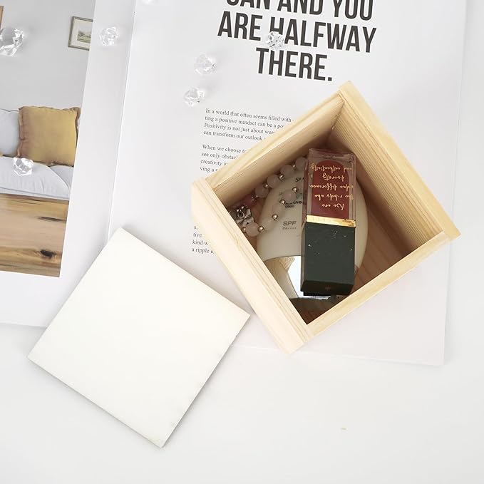 Minache Wooden Keepsake Box with Customized Photo Slide Lid, Square Wood Memory Box for Jewelry, Photos, Handmade Decorative Storage Box - Image 6