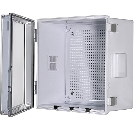 ABS Electrical Junction Box, Ventilated Design, Cable Grommets, IP65 Waterproof Enclosure, Indoor/Outdoor Use with Mounting Panel. (Clear Cover, 11.9"x11.9"x7") by ANIMACYN