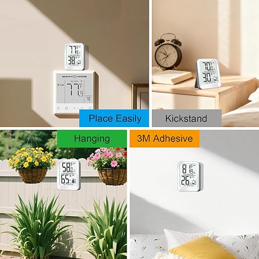 3 Pack Room Thermometer Indoor Hygrometer for Home, Digital Sensor Mini Humidity Gauge Meter, Temperature Humidity Monitor for Bedroom, Pet, Plant - Battery Included - Image 4